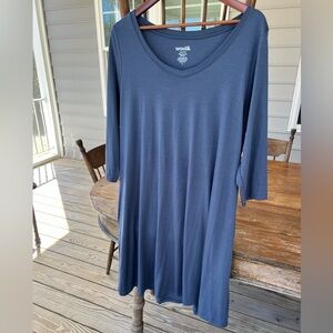 Wool& Willow (legacy) swing dress 3/4 sleeves pockets merino wool blue 1X